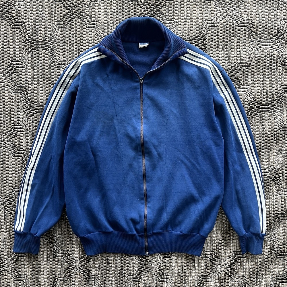 Vintage Adidas Track Jacket Men's XL Blue True 1960s Germany Three Stripe Jogger
